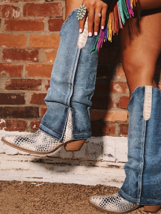 Dingo Shoes - NWB Dingo Shabby Women's Leather Boots Size 7.5 Denim Shaft Boho Western Cowgirl